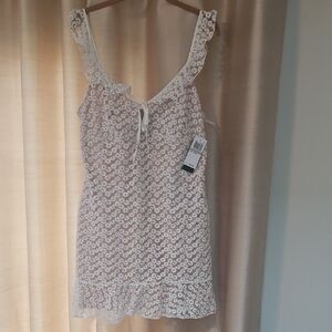 White And Cream Lace Sleeveless Dress